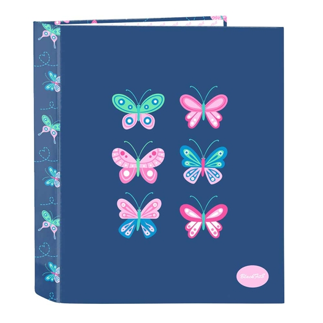 Safta Blackfit8 Mariposas Carpeta con 4 Anillas 40mm - Tapas Duras Forradas - Formato Folio - Resistente - 270x60x330mm - Color Azul Marino 1