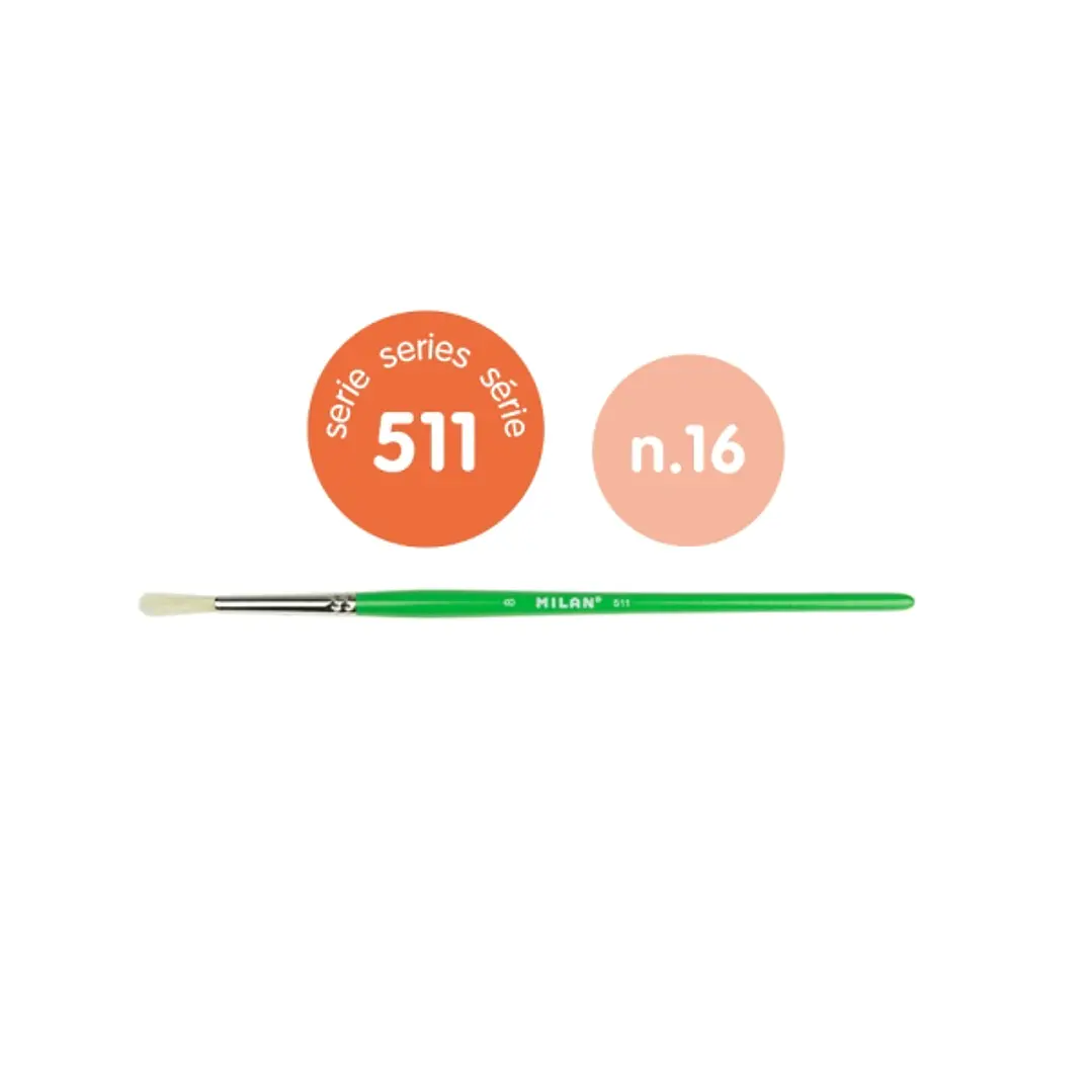 Milan 511 Pack de 4 Pinceles Redondos para Cola y Tempera Numero 16 - Bolsa con Colgador - Cerda Natural - Color Verde 1