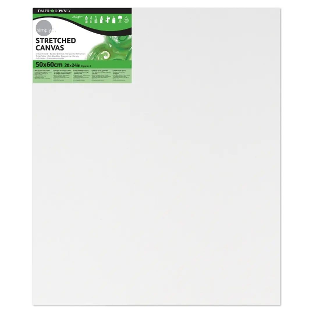 Daler Rowney Simply Bastidor Entelado - 50x60cm - Imprimacion Triple - Grano Medio - 100% Algodon sin Acido - 250g - Color Blanco 1