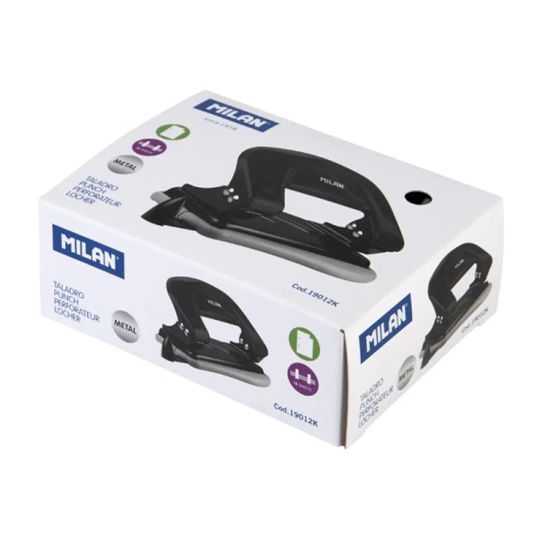 Milan Taladro Perforador Metalico - Incluye Guia de Plastico - hasta 15 Hojas - Color Negro 1