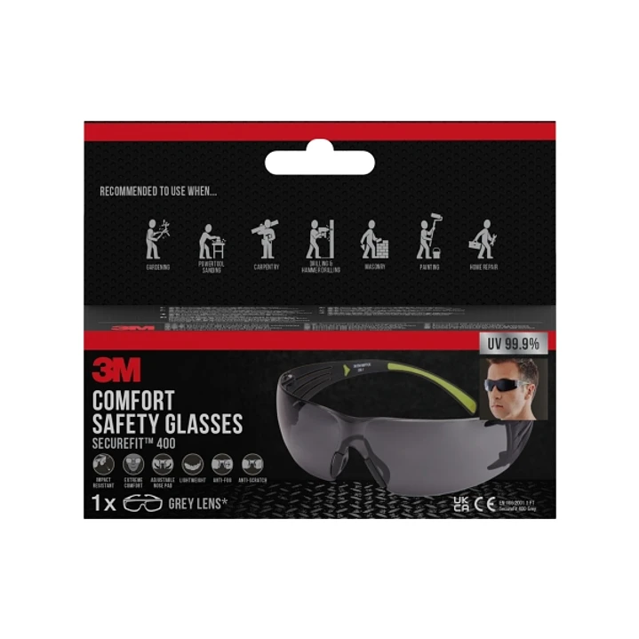 3M Securefit Gafas de Seguridad - Lentes Oscurecidas - Antivaho - Antirrayaduras - Proteccion UV - Color Negro/Verde 1