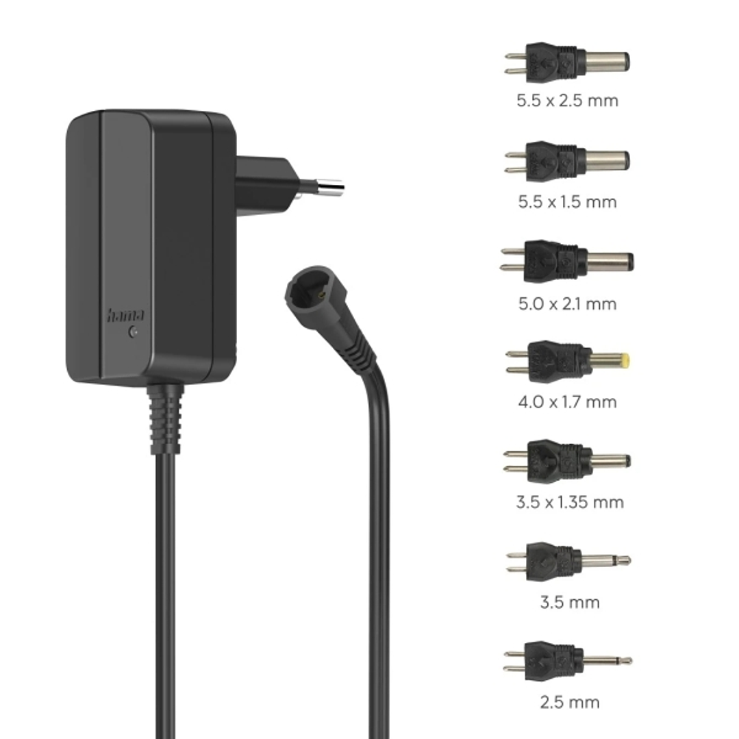 Hama Fuente de Alimentacion Multidispositivo - Potencia 3.6W - Voltaje 12V - Indicador LED - 7 Adaptadores - Intensidad Maxima 0.3A - Voltaje Ajustabl 1