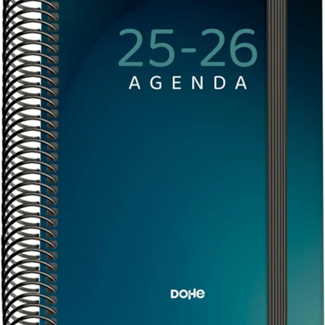 Dohe Boreal Agenda Escolar 25/26 Espiral A6 - Dia Pagina - Papel 70g/m2 - 4 Hojas de Pegatinas - Cubierta de Carton Plastificado - Cierre con Goma Ela 1
