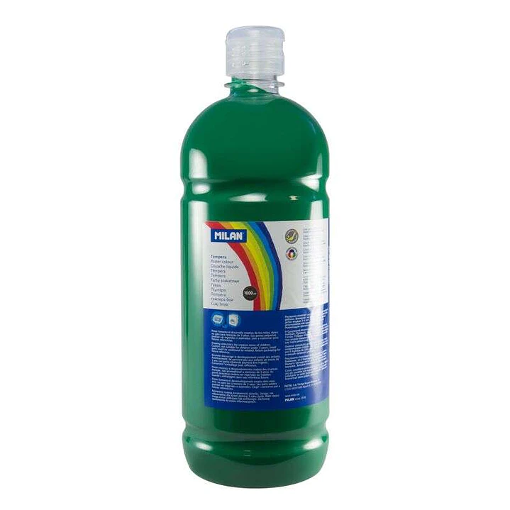 Milan Botella de Tempera 1000ml - Tapon Dosificador - Secado Rapido - Mezclable - Color Verde Oscuro 1