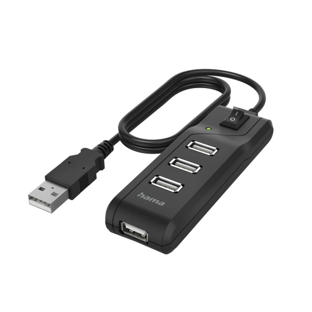 Hama Essential Hub USB 2.0 - Cable USB-A Integrado de 1.8m - 4x USB-A - Color Negro 1