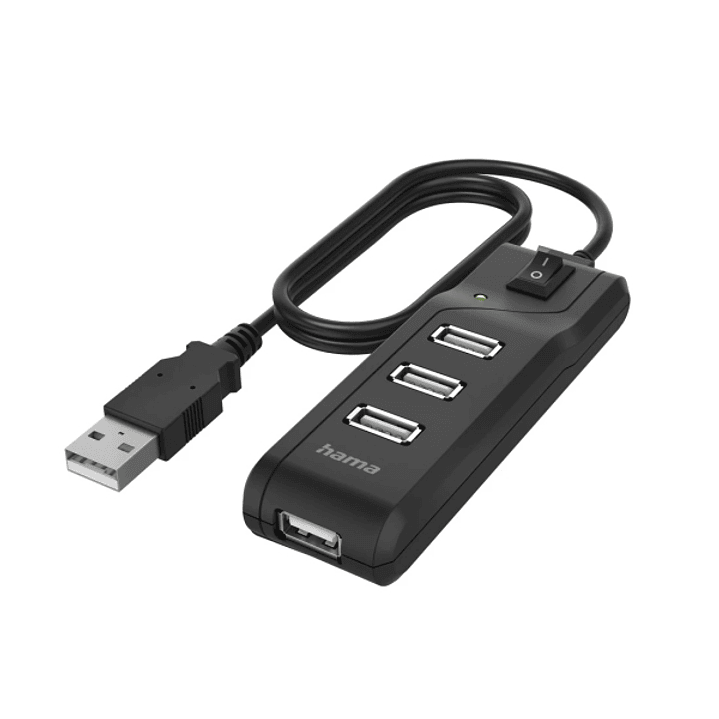 Hama Essential Hub USB 2.0 - Cable USB-A Integrado de 1.8m - 4x USB-A - Color Negro 1