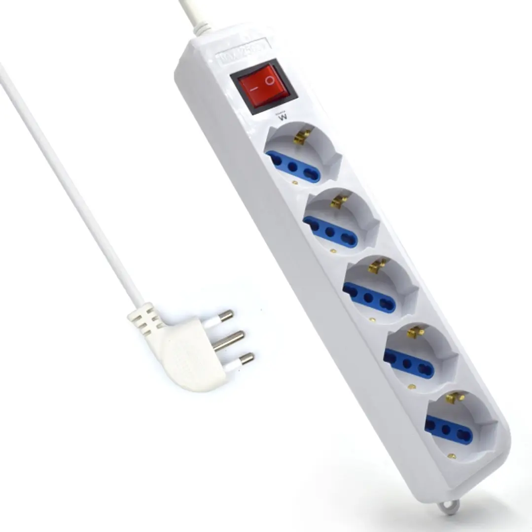 Ewent Regleta con 6 Tomas Tipo L/F (Schuko) de 10/16A - Interruptor de Encendido - Proteccion contra Sobretensiones - Proteccion Infantil - Enchufe It 1