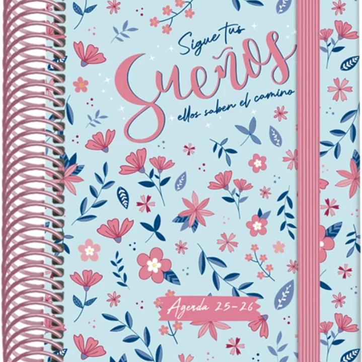 Dohe Blossom Agenda Escolar 25/26 Espiral A6 - Dia Pagina - Papel 70g/m2 - 4 Hojas de Pegatinas - Cubierta de Carton Plastificado - Cierre con Goma El 1