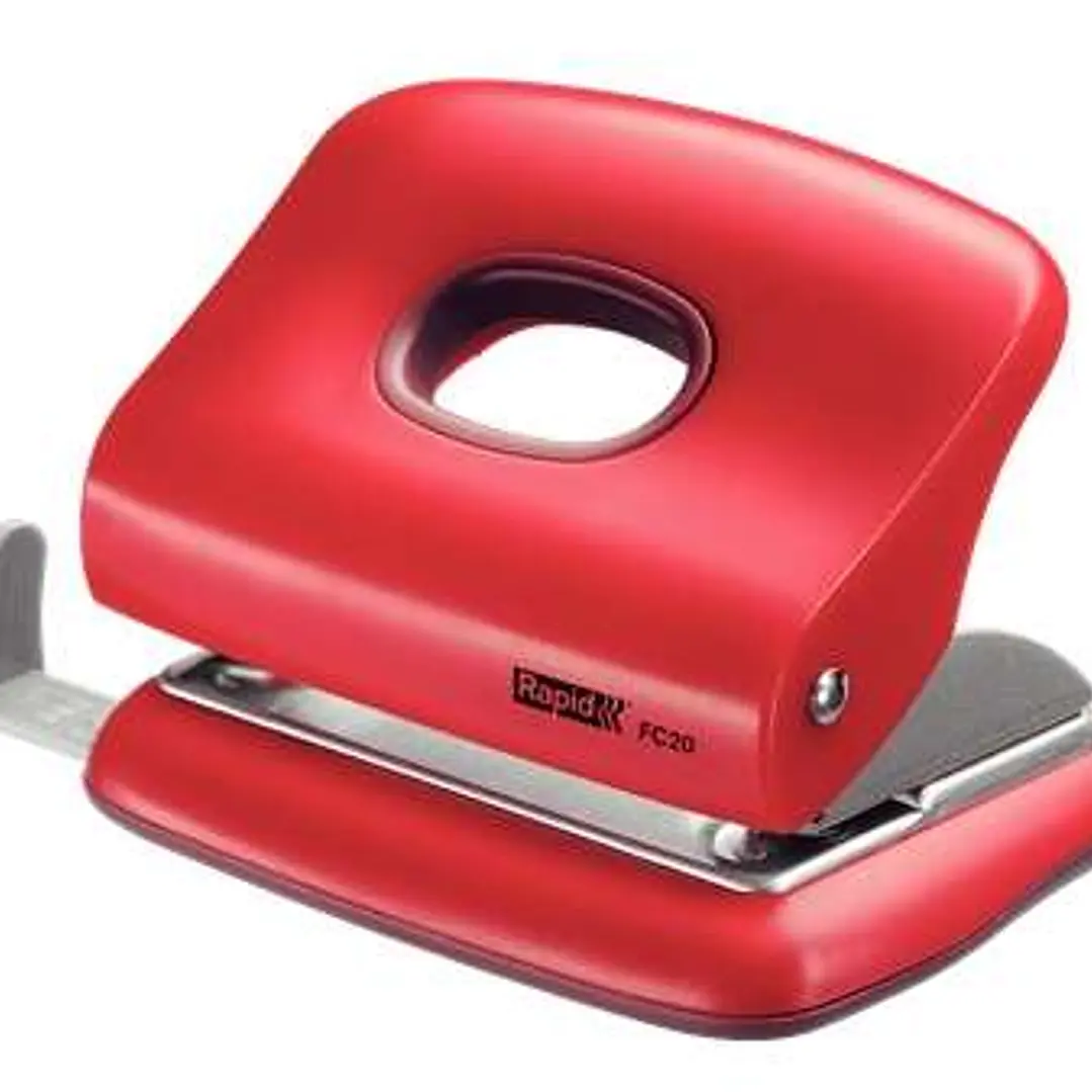 Rapid FC20 Taladro Perforador - Hasta 20 Hojas - Facil Vaciado - Punzones 5.5mm - Color Rojo 1