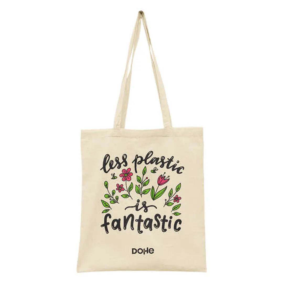 Dohe Totebag Grande de Algodon 50% Reciclado y Organico 220g/m2 - Asas Largas - Sostenible y Respetuoso con el Medio Ambiente - Ideal para Uso Diario 1