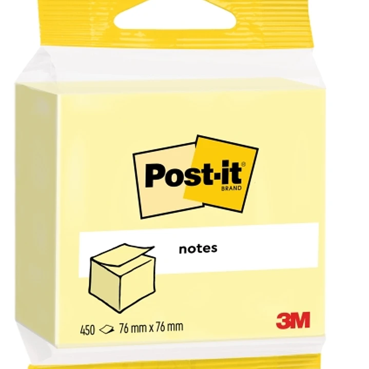 Post-It Cubo de 450 Notas Adhesivas Reposicionables - Forma Cuadrada - 76x76mm - Color Amarillo Claro 1