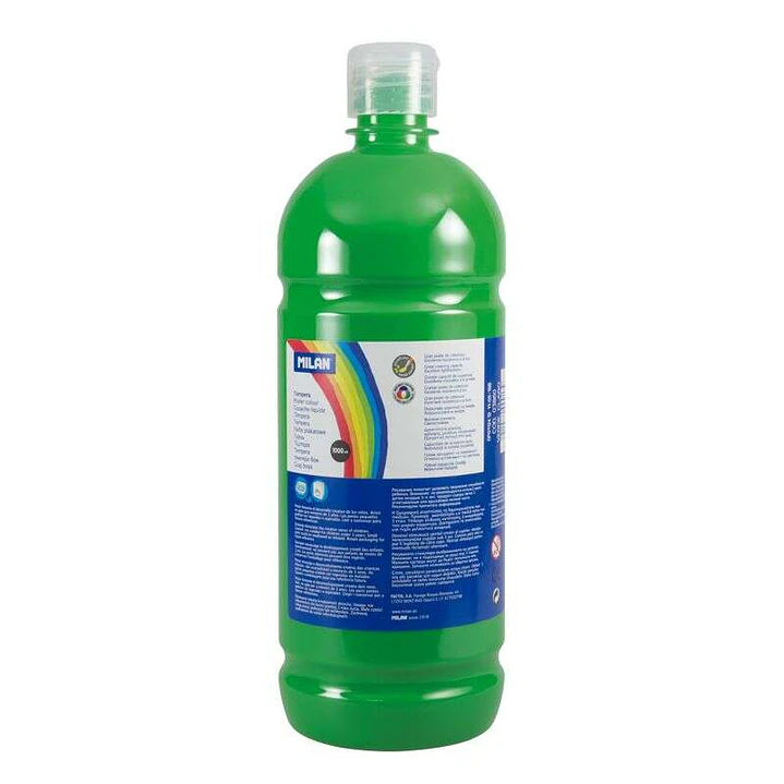 Milan Botella de Tempera 1000ml - Tapon Dosificador - Secado Rapido - Mezclable - Color Verde Claro 1