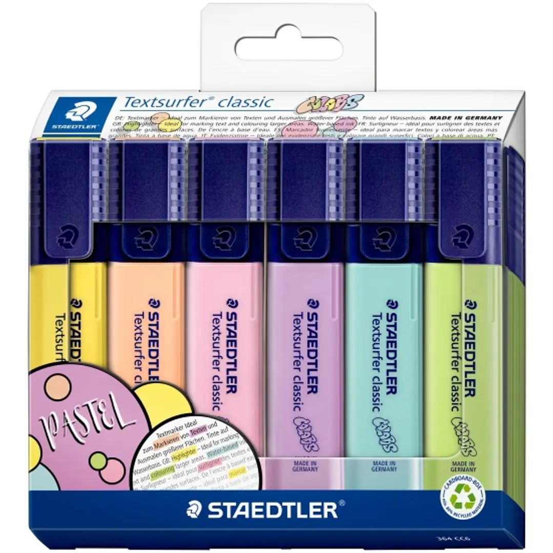 Staedtler Textsurfer Classic 364 Pastel Pack de 6 Marcadores Fluorescentes - Secado Rapido - Trazo 1 - 5mm Aprox - Colores Pastel Surtidos 1
