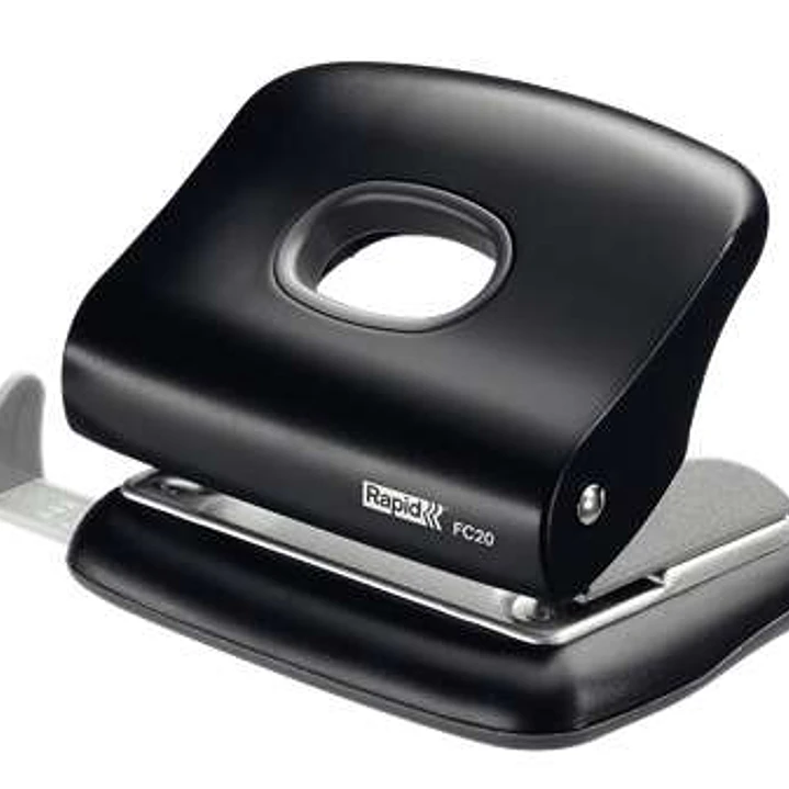 Rapid FC20 Taladro Perforador - Hasta 20 Hojas - Facil Vaciado - Punzones 5.5mm - Color Negro 1