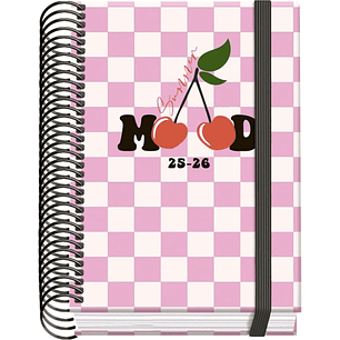 Dohe Cherry Agenda Escolar 25/26 Espiral A6 - Dia Pagina - Papel 70g/m2 - 4 Hojas de Pegatinas - Cubierta de Carton Plastificado - Cierre con Goma Ela