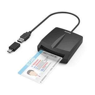 Hama Single Lector de Tarjeta Inteligente DNI - Indicador LED - Cable USB-A Integrado - Adaptador USB-C - Color Negro