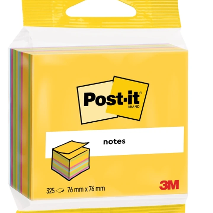 Post-It Cubo de 325 Notas Adhesivas Reposicionables - Forma Cuadrada - Colores Surtidos 1