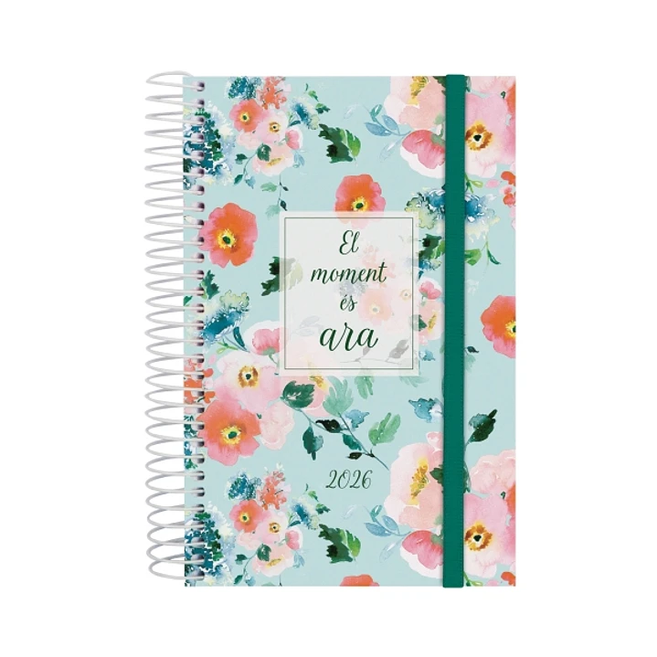 Finocam Design Collection Agenda de Espiral en Catalan - Anual 2026 - Tapa Ligera - Formato E5 - 132x25x181mm - 1 Dia por Pagina - Tematica de Flores 1