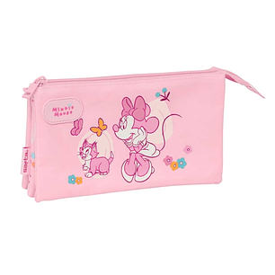 Safta Minnie Mouse Baby Portatodo - 3 Compartimentos con Cremalleras - Bolsillo Interior - 0.6L - 220x30x120mm - Color Rosa