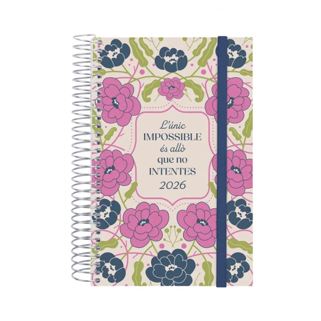 Finocam Design Collection Agenda de Espiral en Catalan - Anual 2026 - Tapa Ligera - Formato E5 - 132x25x181mm - 1 Dia por Pagina - Tematica de Flores 1