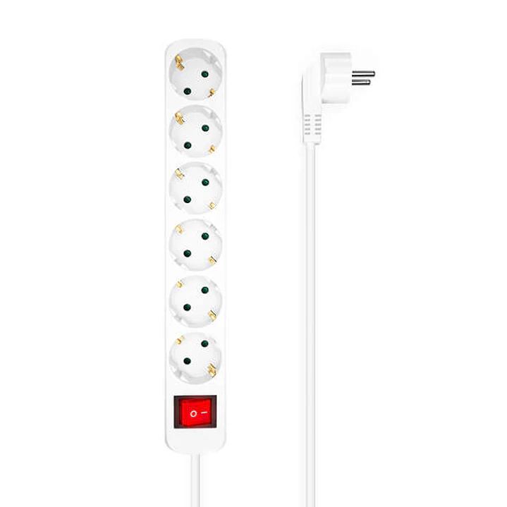 Aisens Regleta Multiple de 6 Tomas con Interruptor con Cable 3×1.5mm2 - 1.4m - Color Blanco 1