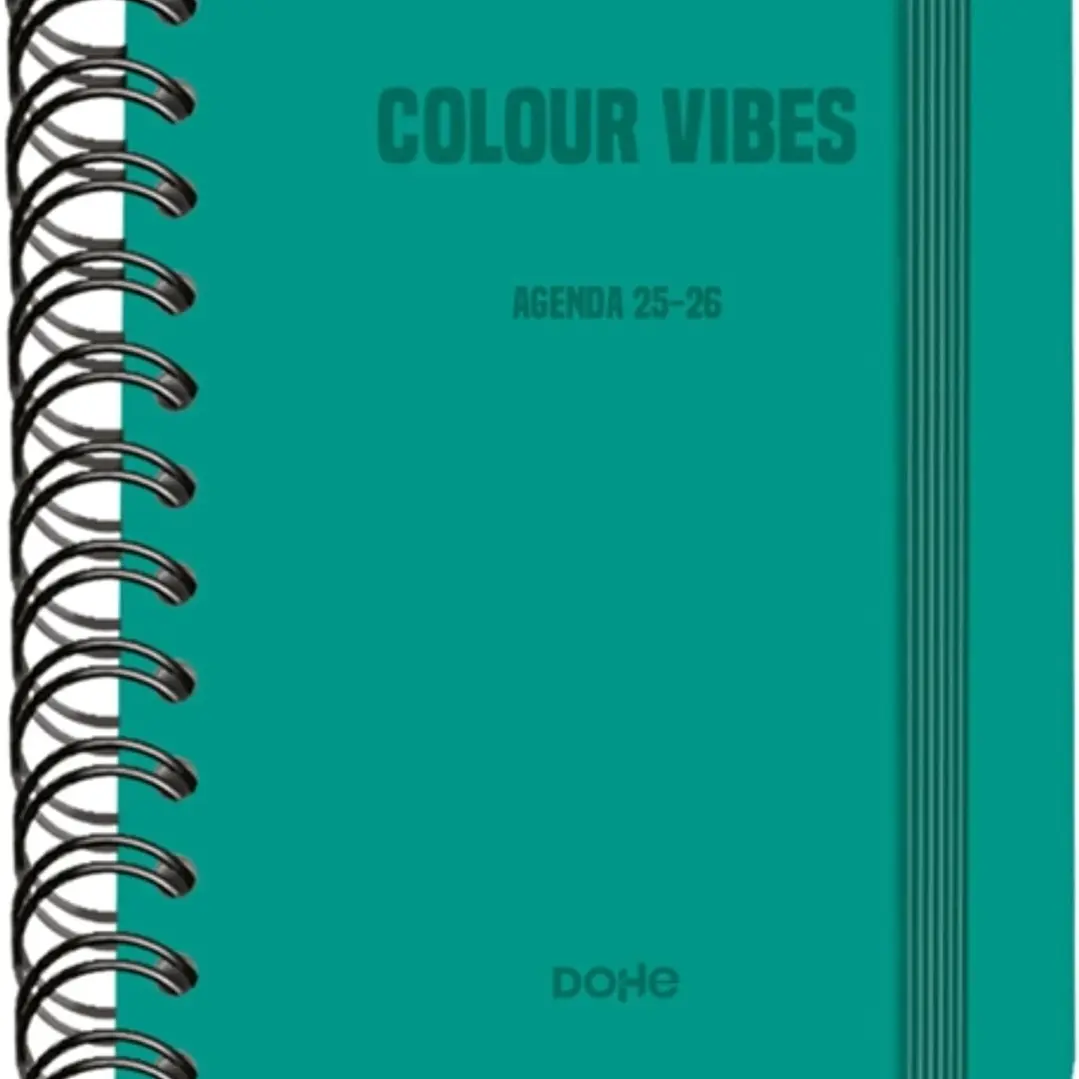 Dohe Colour Vibes Agenda Escolar 25/26 Espiral Wireo A6 - Dia Pagina - Papel 80g/m2 - 4 Hojas de Pegatinas - Cubierta de Carton Plastificado - Cierre 1