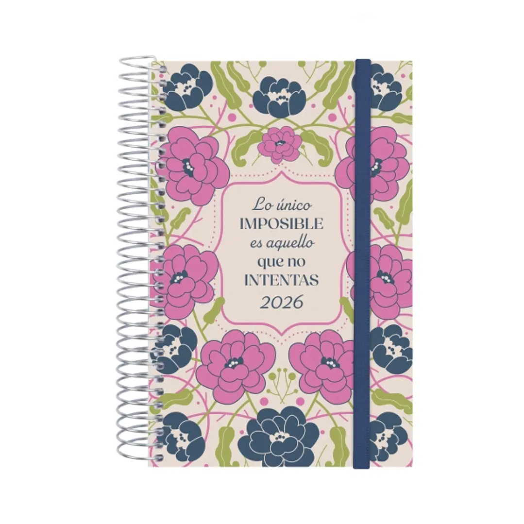Finocam Design Collection Agenda de Espiral - Anual 2026 - Tapa Ligera - Formato E5 - 132x25x181mm - 1 Dia por Pagina - Tematica de Flores 1