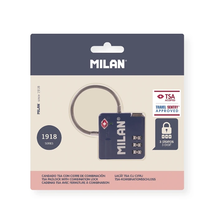 Milan 430 Since 1918 Candado TSA con Cierre de Combinacion - 3 Digitos - Metalico - Color Azul 1