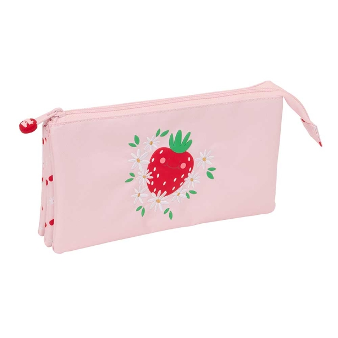 Safta Glowlab Frutitas Portatodo - 3 Compartimentos con Cremalleras - Bolsillo Interior - 0.6L - 220x30x120mm - Color Rosa 1