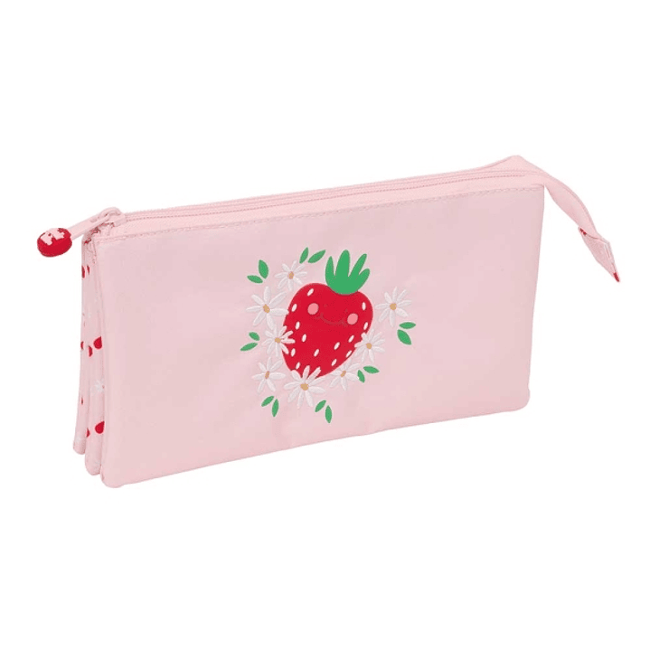 Safta Glowlab Frutitas Portatodo - 3 Compartimentos con Cremalleras - Bolsillo Interior - 0.6L - 220x30x120mm - Color Rosa 1