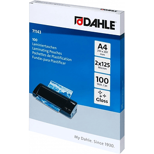 Dahle Pack de 100 Fundas para Plastificar Brillo A4 - 125 Micras - Alta Calidad - Transparente