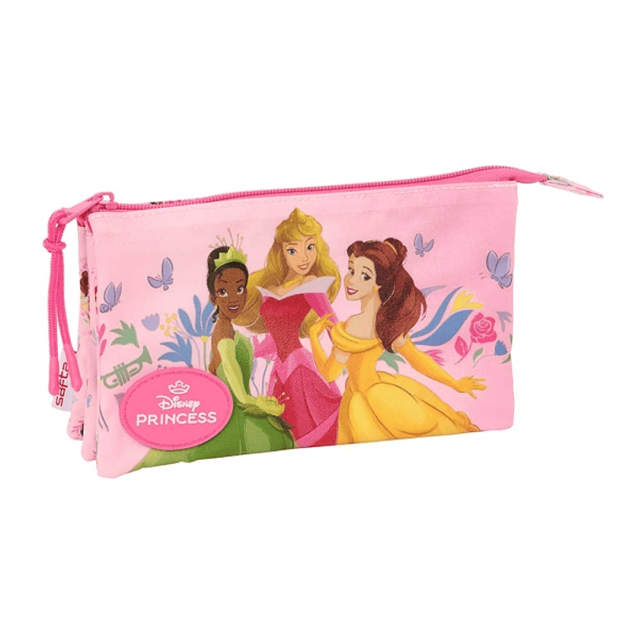 Safta Princesas Disney Portatodo - 3 Compartimentos con Cremalleras - Bolsillo Interior - 0.60L - 220x30x120mm - Color Rosa 1