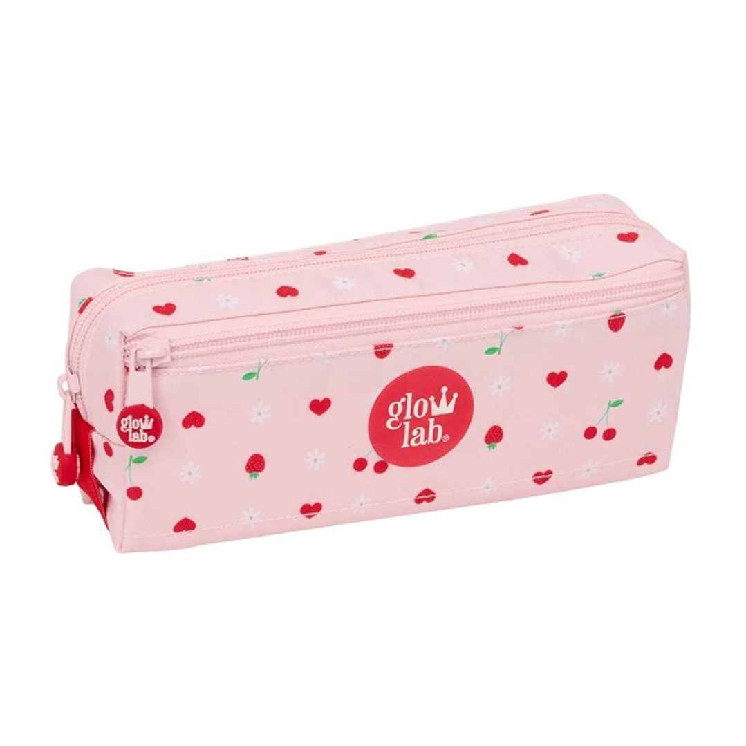 Safta Glowlab Frutitas Portatodo - 3 Compartimentos con Cremalleras - Goma Elastica - 0.98L - 220x60x85mm - Color Rosa 1