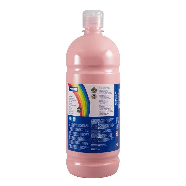 Milan Botella de Tempera 1000ml - Tapon Dosificador - Secado Rapido - Mezclable - Color Rosa Palido 1