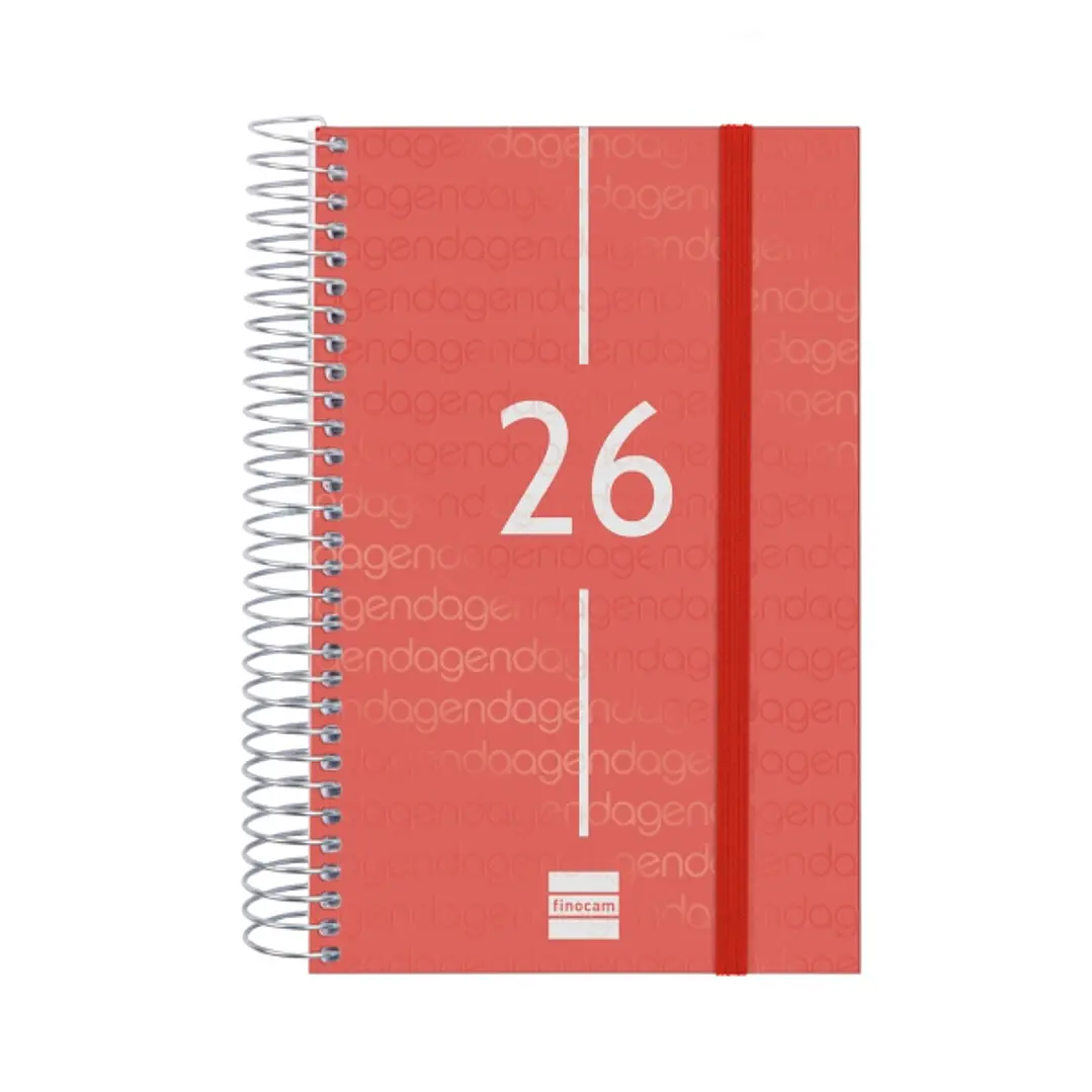Finocam Year Agenda de Espiral en Catalan - Anual 2026 - Tapa Ligera - Formato E5 - 135x24x181mm - 1 Dia por Pagina - Color Rojo 1