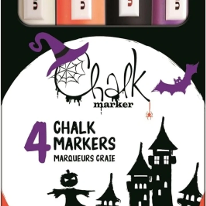 Uni-ball Chalk Colores Halloween Pack de 4 Marcadores de Tiza Liquida - Punta Conica 1.8-2.5mm - Borrado en Humedo - Resistente a la Lluvia - Colores  1