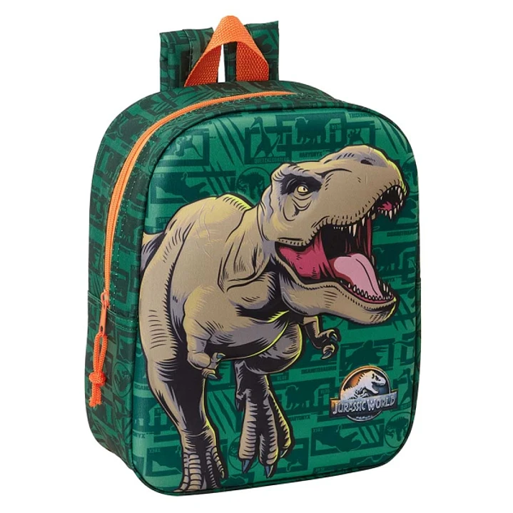 Safta Jurassic World Mochila Guarderia 3D de 6L - Asa de Mano Superior - Asas Regulables y Acolchadas - Cierre de Cremallera - 22x27x10cm - Color Verd 1