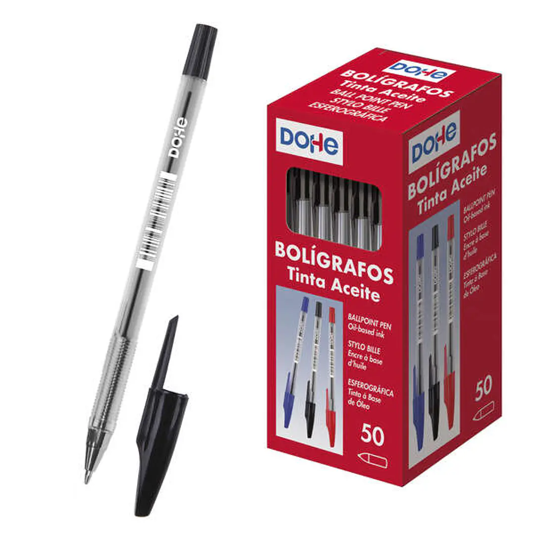 Dohe Boligrafos de Tinta a Base de Aceite - Punta de Bola Metalica de 1mm - Trazo de 0.4mm - Cuerpo Transparente y Capucha Ventilada 1