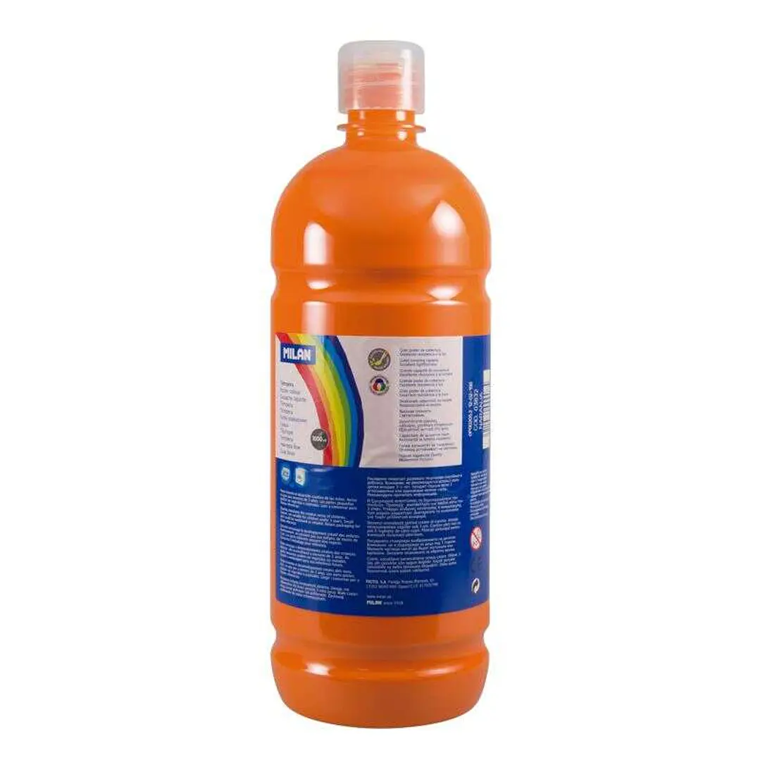 Milan Botella de Tempera 1000ml - Tapon Dosificador - Secado Rapido - Mezclable - Color Naranja 1