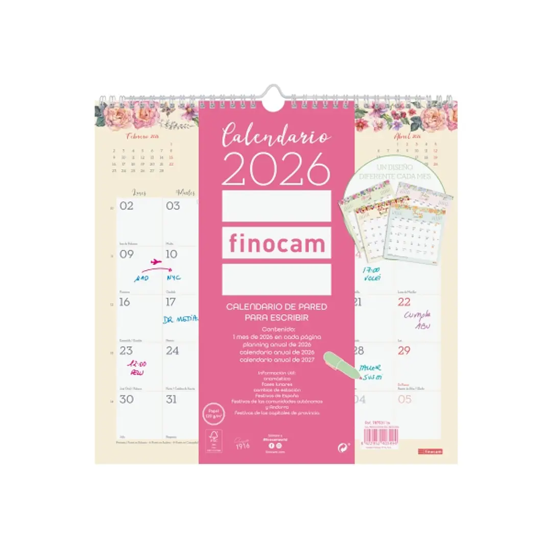 Finocam Design Calendario de Pared - Anual 2026 - 300x5x310mm - Color Surtidos 1