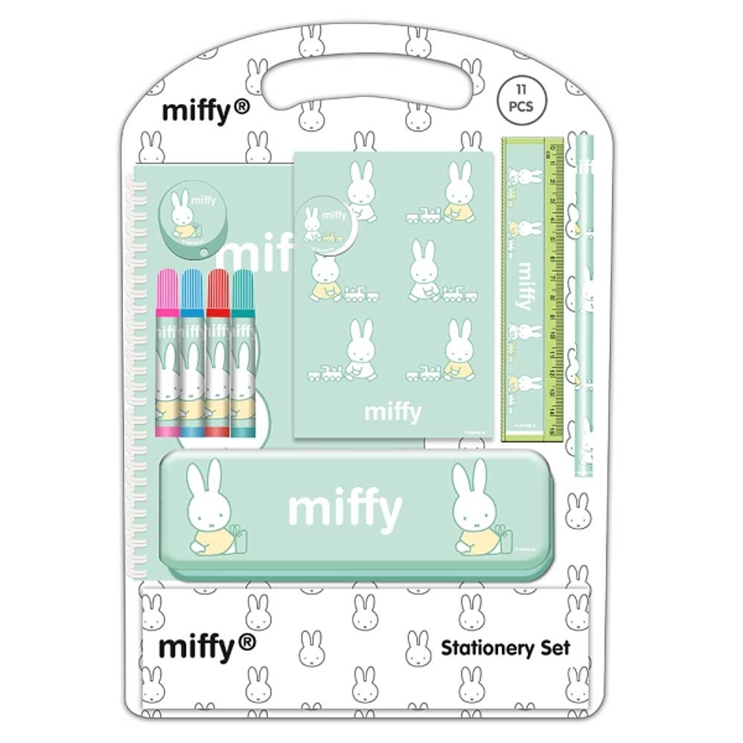 Safta Miffy Buddy Pack Escolar con Plumier Metalico - Lapiz - 4 Rotuladores - Regla 15cm - Sacapuntas - Goma - Libreta A4 - Bloc de Notas A6 - 270x30x 1