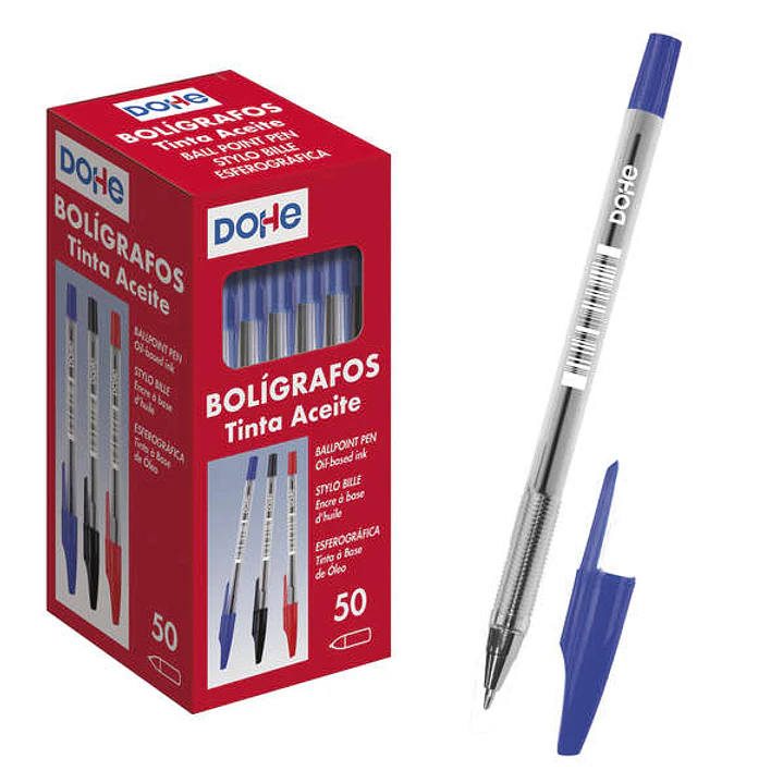 Dohe Boligrafos de Tinta a Base de Aceite - Punta de Bola Metalica de 1mm - Trazo de 0.4mm - Cuerpo Transparente y Capucha Ventilada 1