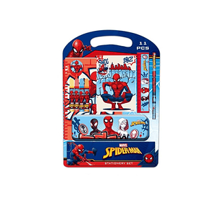 Safta Spider-Man Attack Pack Escolar con Plumier Metalico - Lapiz - 4 Rotuladores - Regla 15cm - Sacapuntas - Goma - Libreta A4 - Bloc de Notas A6 - 2
