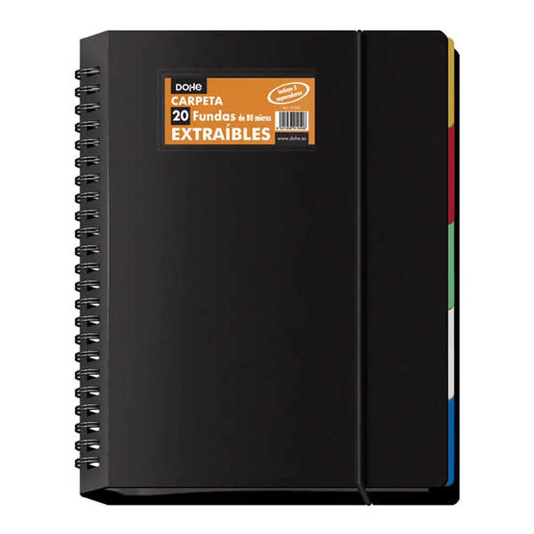 Dohe Carpetas con Fundas en Tamaño Din A4 - Tapa de Polipropileno Opaco - Fundas Transparentes Extraibles de 23 Perforaciones - Bolsa Individual 1