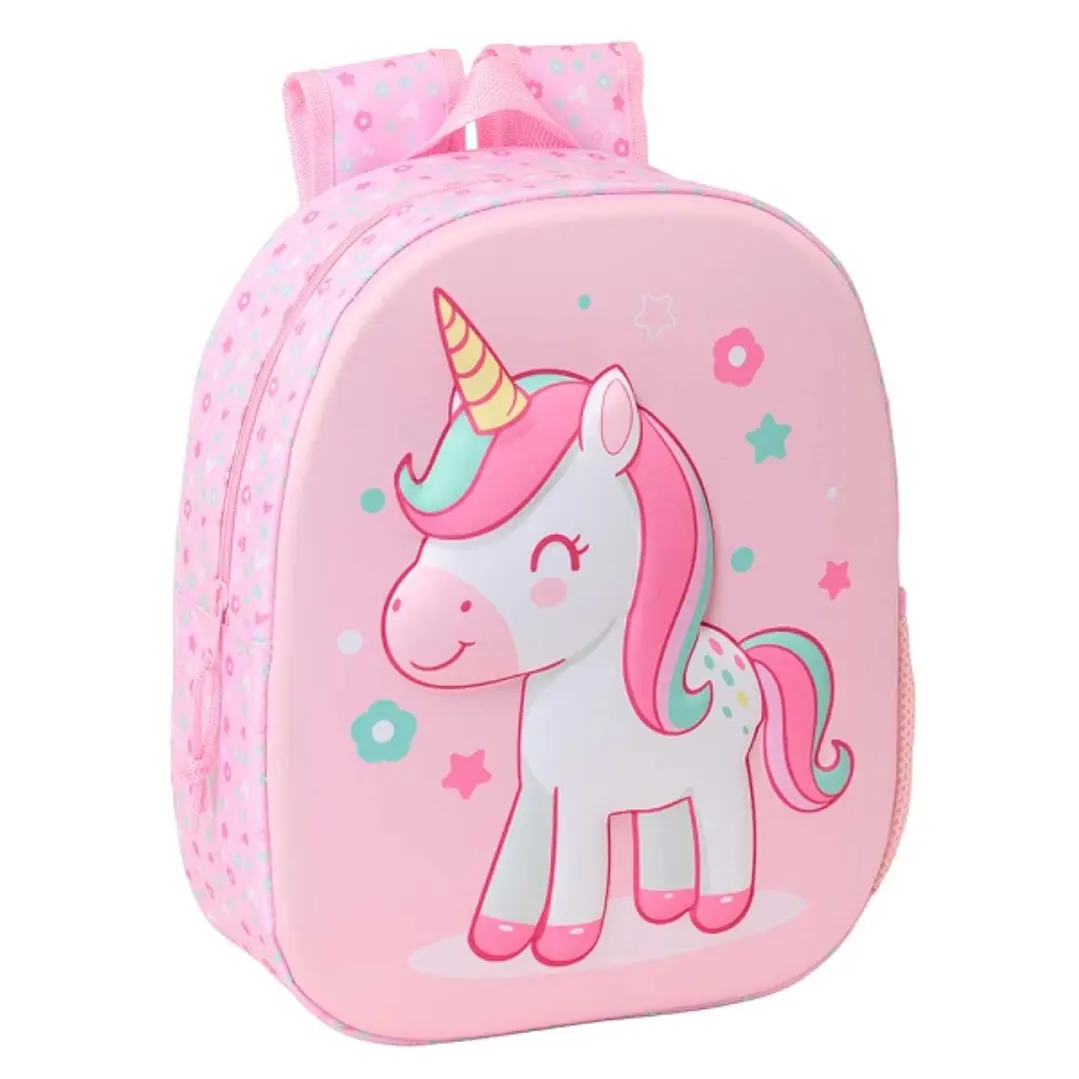 Safta Unicorn Mochila 3D de 8.64L - Portabotellas - Tarjeta de Identificacion Personal - Hombreras Acolchadas - 27x33x10cm - Color Rosa Pastel 1