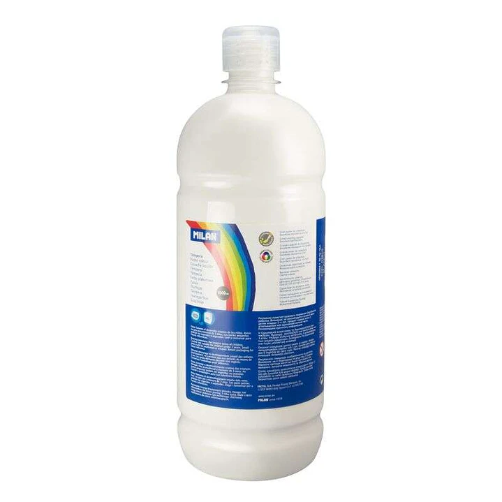 Milan Botella de Tempera 1000ml - Tapon Dosificador - Secado Rapido - Mezclable - Color Blanco 1