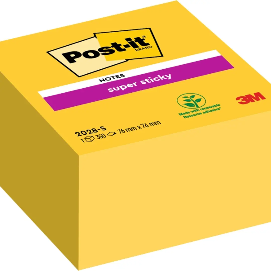 Post-It Super Sticky Cubo de 350 Notas Adhesivas Reposicionables - 76x76mm - 100% PEFC - Color Amarillo 1