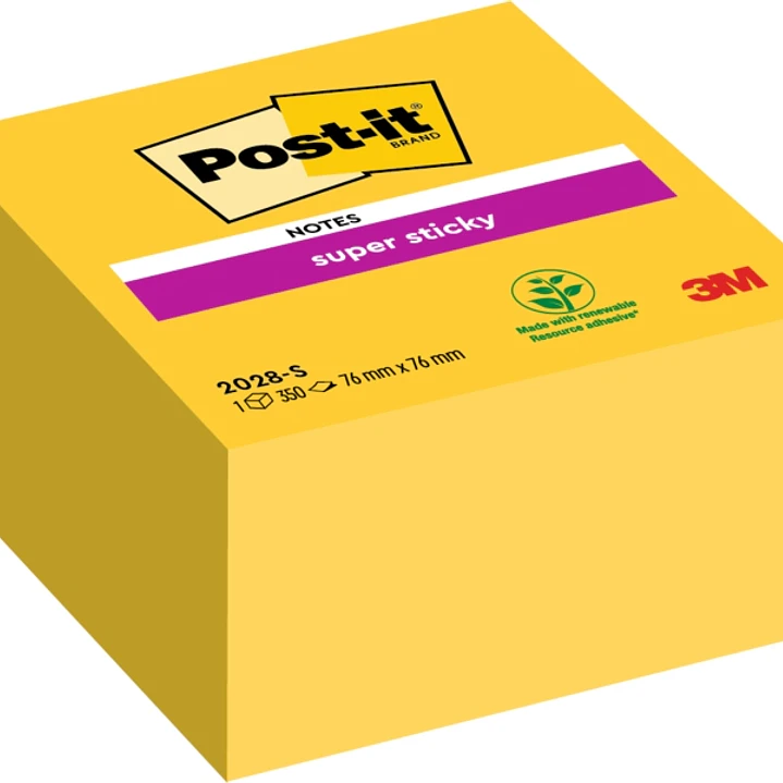 Post-It Super Sticky Cubo de 350 Notas Adhesivas Reposicionables - 76x76mm - 100% PEFC - Color Amarillo 1