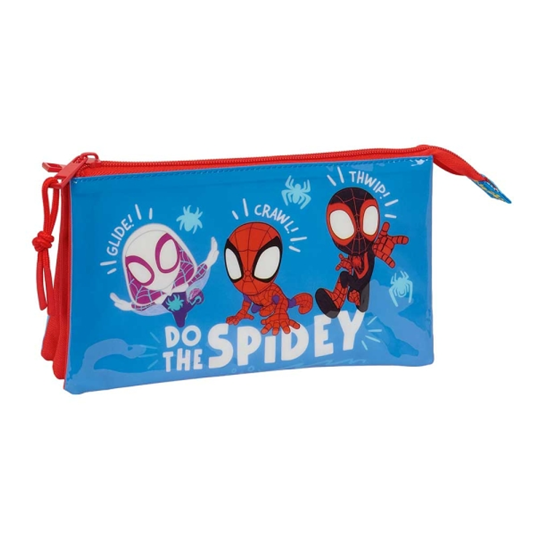 Safta Spidey Portatodo - 3 Compartimentos con Cremalleras - Bolsillo Interior - 0.6L - 220x30x120mm - Color Rojo y Azul 1