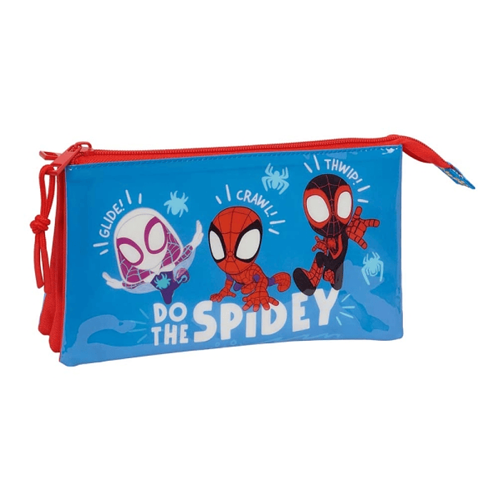 Safta Spidey Portatodo - 3 Compartimentos con Cremalleras - Bolsillo Interior - 0.6L - 220x30x120mm - Color Rojo y Azul 1